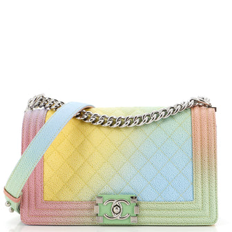 Chanel Rainbow Boy Flap Bag Quilted Painted Caviar Old Medium