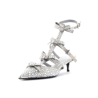 Valentino Garavani Women's French Bows Kitten Heel Pumps Crystal Embellished Satin