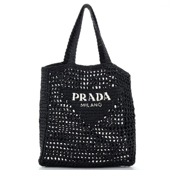 Prada Triangle Logo Open Tote Raffia