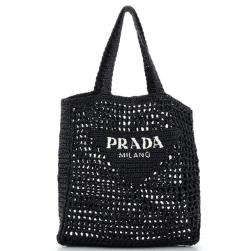 Prada Triangle Logo Open Tote Raffia