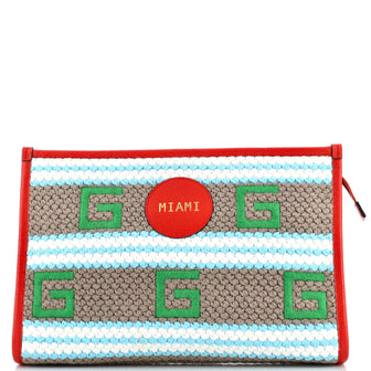 Gucci Zipped Pouch Limited Edition Cities GG Striped Woven Fabric with Leather