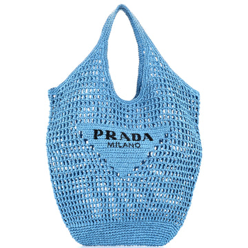 Prada Triangle Logo Bucket Tote Raffia