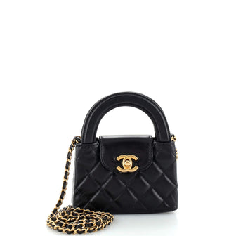 Chanel Kelly Top Handle Clutch with Chain Quilted Shiny Aged Calfskin