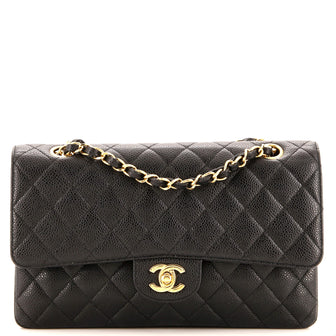Chanel Vintage Classic Double Flap Bag Quilted Caviar Medium