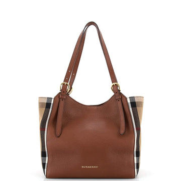 Burberry Canterbury Tote Leather and House Check Canvas Small