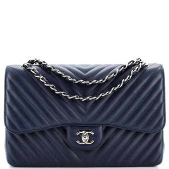 Chanel Classic Double Flap Bag Chevron Caviar Jumbo