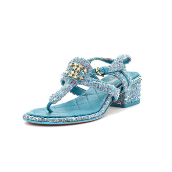 Chanel Women's Embellished CC Thong Sandals Tweed