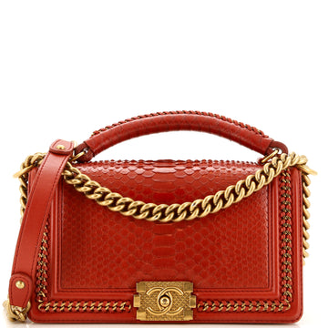 Chanel Chain Handle Boy Flap Bag Python Old Medium