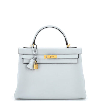 Hermes Kelly Handbag Blue Togo with Gold Hardware 32