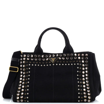 Prada Canapa Convertible Tote Rhinestone Embellished Canvas Medium