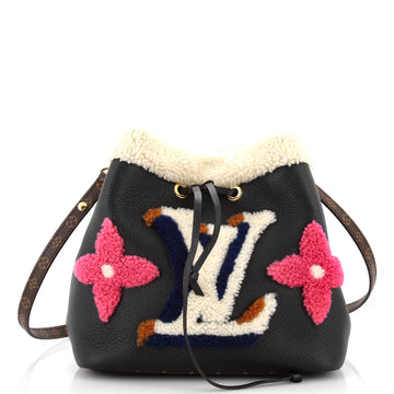 Louis Vuitton NeoNoe Handbag Leather and Monogram Teddy Shearling MM