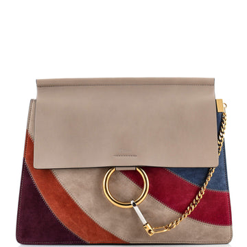 Chloe Faye Patchwork Shoulder Bag Suede and Leather Medium