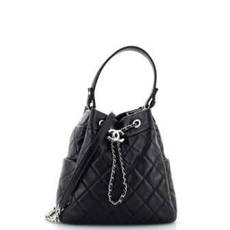 Chanel CC Chain Drawstring Bucket Bag Quilted Caviar Small