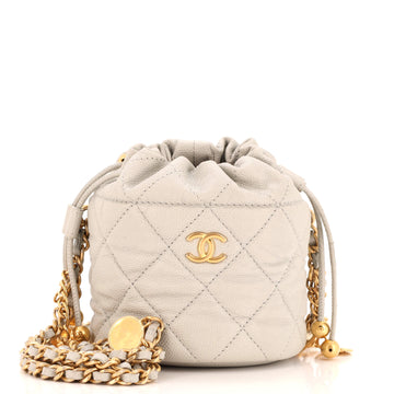 Chanel Medallion Charms Drawstring Bucket Bag Quilted Caviar Mini