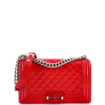 Chanel Boy Flap Bag Quilted Plexiglass Patent Old Medium