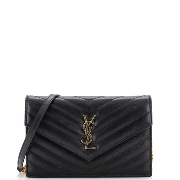 Saint Laurent Classic Monogram Wallet on Chain Matelasse Chevron Leather Small