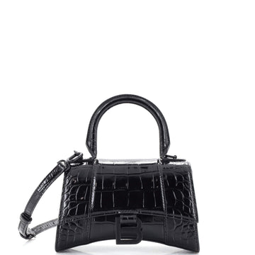 Balenciaga Hourglass Top Handle Bag Crocodile Embossed Leather XS