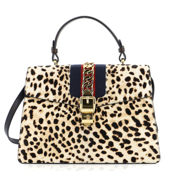 Gucci Sylvie Top Handle Bag Printed Calf Hair Medium