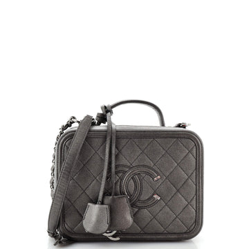 Chanel Filigree Vanity Case Quilted Metallic Caviar Medium
