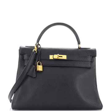 Hermes Kelly Handbag Black Ardennes with Gold Hardware 32