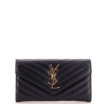 Saint Laurent Classic Monogram Flap Wallet Matelasse Chevron Leather Large