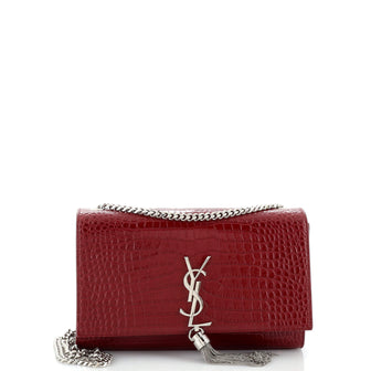 Saint Laurent Classic Monogram Tassel Crossbody Bag Crocodile Embossed Leather Medium