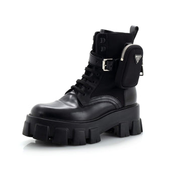 Prada Monolith Combat Boots Leather and Nylon
