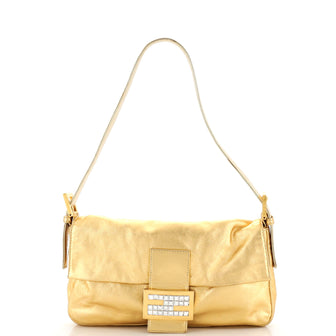 Fendi Baguette Bag Metallic Leather with Crystal Detail