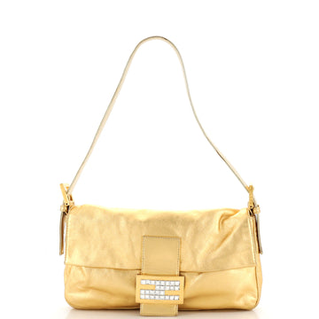 Fendi Baguette Bag Metallic Leather with Crystal Detail