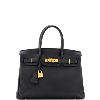 Hermes Birkin Handbag Black Togo with Gold Hardware 30