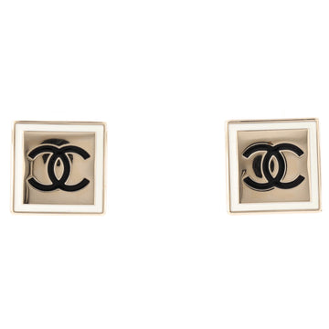 Chanel CC Square Stud Earrings Metal with Enamel