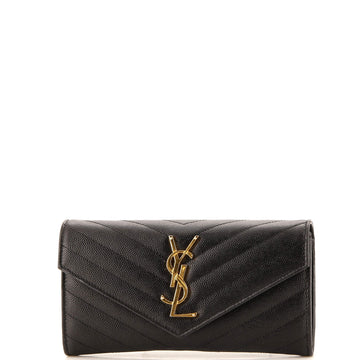 Saint Laurent Classic Monogram Flap Wallet Matelasse Chevron Leather Large