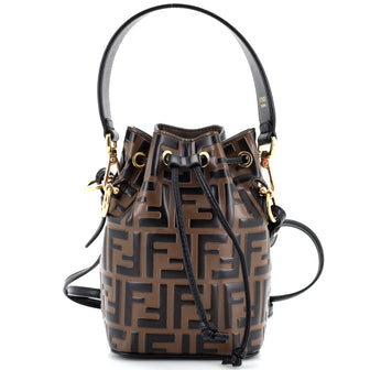 Fendi Mon Tresor Bucket Bag Zucca Embossed Leather Mini