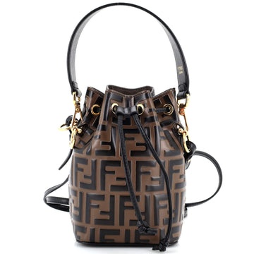 Fendi Mon Tresor Bucket Bag Zucca Embossed Leather Mini