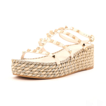 Valentino Garavani Women's Rockstud Caged Wedge Sandals Leather with Rope Detail
