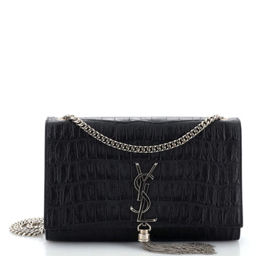 Saint Laurent Classic Monogram Tassel Crossbody Bag Crocodile Embossed Leather Medium
