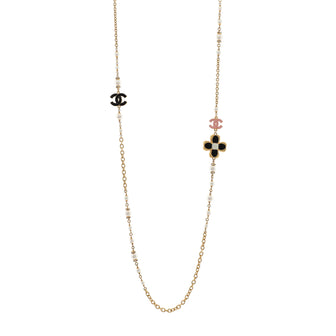 Chanel CC Long Cross Necklace Metal with Crystals, Faux Pearls and Enamel