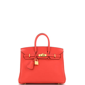 Hermes Birkin Handbag Red Swift with Gold Hardware 25