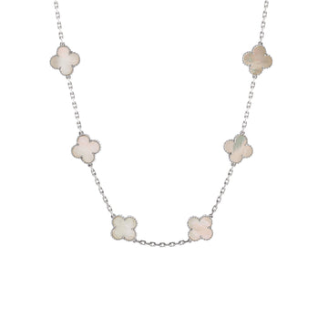Van Cleef & Arpels Vintage Alhambra 10 Motifs Necklace 18K White Gold and Mother of Pearl