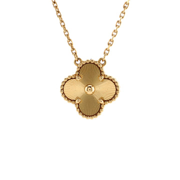 Van Cleef & Arpels Vintage Alhambra Pendant Necklace Guilloche 18K Yellow Gold