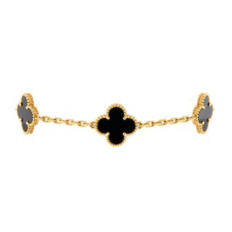 Van Cleef & Arpels Vintage Alhambra 5 Motifs Bracelet 18K Yellow Gold and Onyx