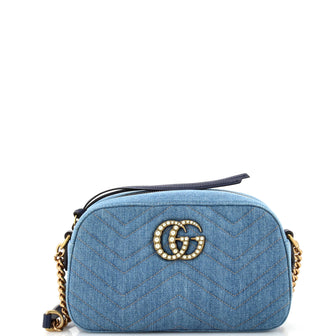 Gucci Pearly GG Marmont Shoulder Bag Matelasse Denim Small