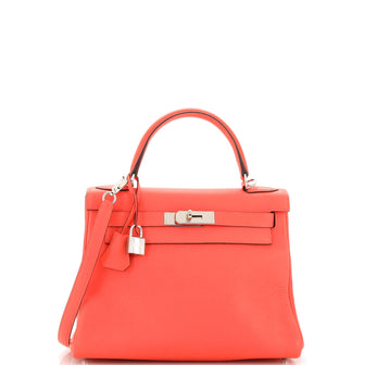 Hermes Kelly Handbag Pink Clemence with Palladium Hardware 28