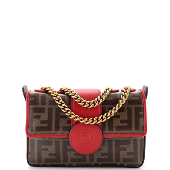 Fendi FF Logo Stamp Flap Bag Zucca Coated Canvas Mini