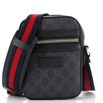 Gucci Web Strap Front Zip Messenger Bag GG Coated Canvas Mini