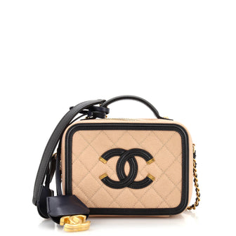 Chanel Filigree Vanity Case Quilted Caviar Small