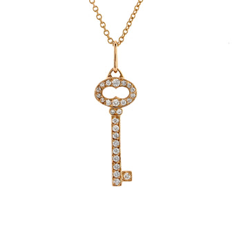 Tiffany & Co. Vintage Oval Key Pendant Necklace 18K Rose Gold with Diamonds Mini