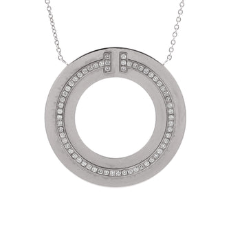 Tiffany & Co. T Circle Pendant Necklace 18K White Gold with Diamonds Large