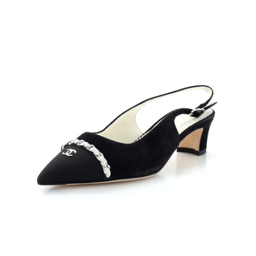 Chanel Women's Chained Pointed CC Cap Toe Slingback Pumps Suede