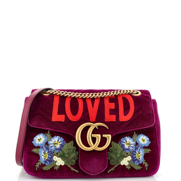 Gucci GG Marmont Flap Bag Embroidered Matelasse Velvet Medium